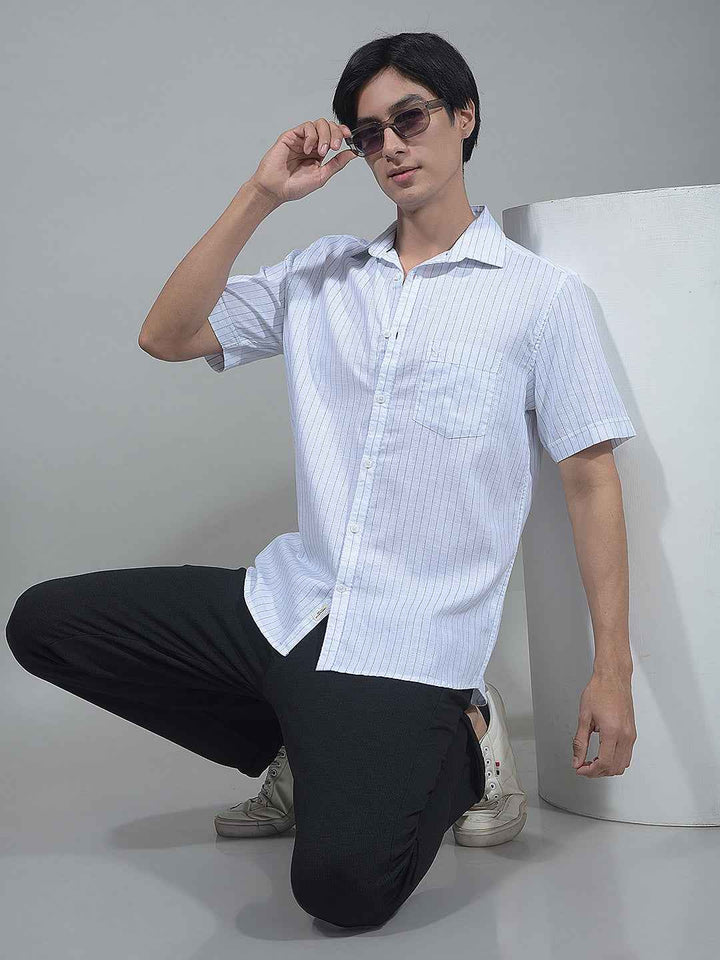 Blue Vertical Striped 100% Cotton Shirt