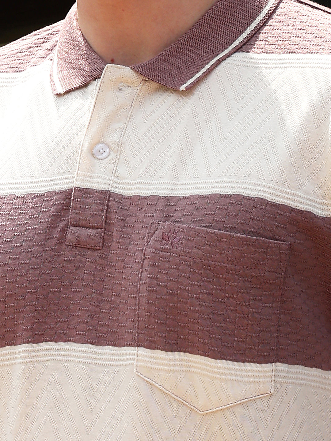 Purple Horizontal Striped Polo Neck T-Shirt
