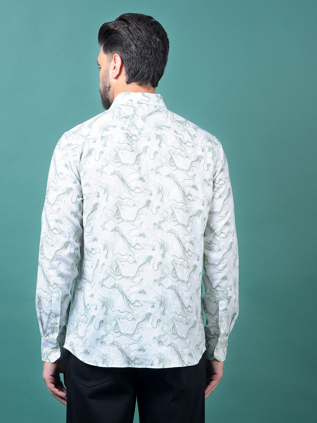 Green Abstract Print Shirt-Men Shirts-Crimsoune Club