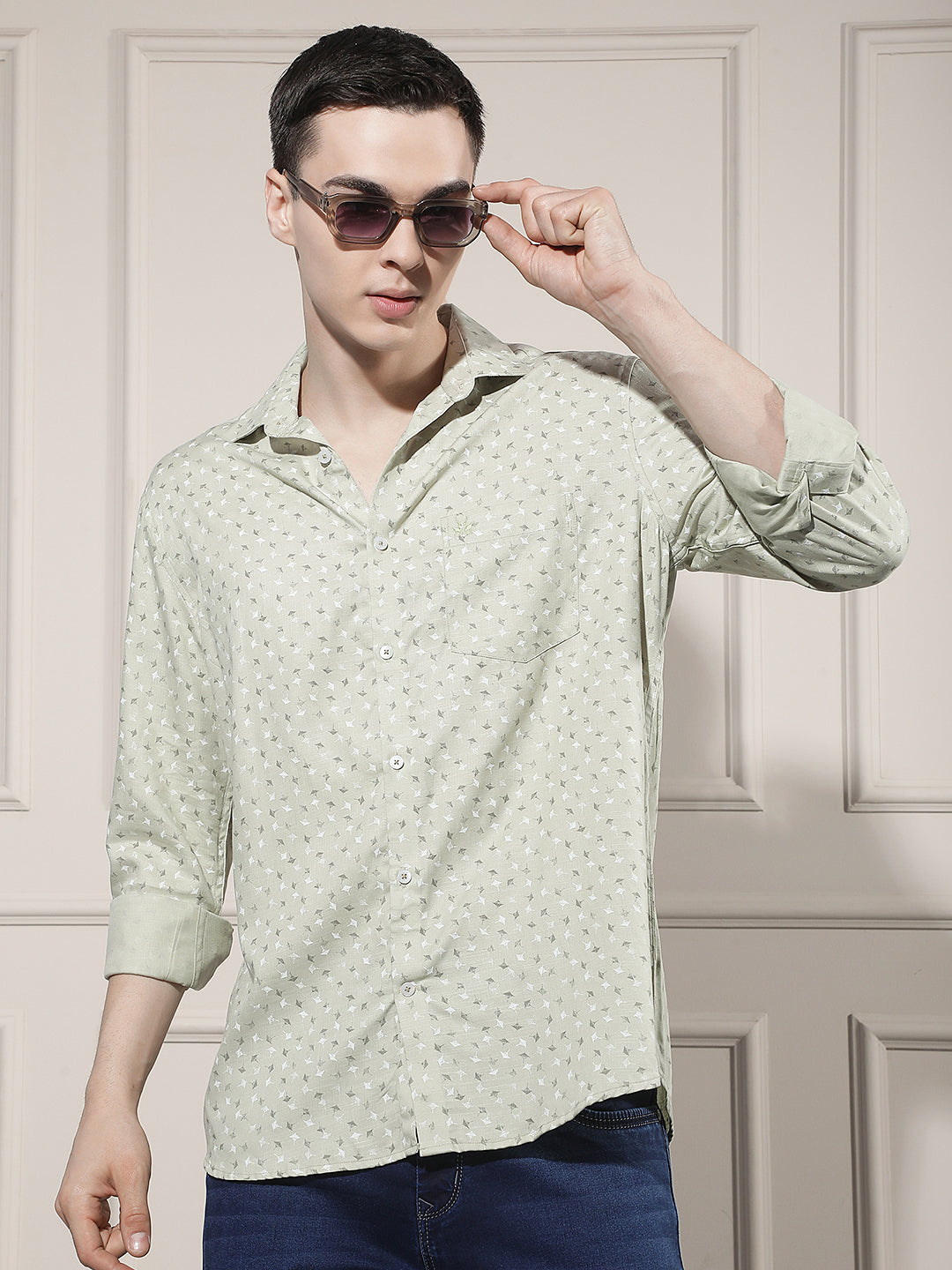 Classic Sage Green Printed Shirt