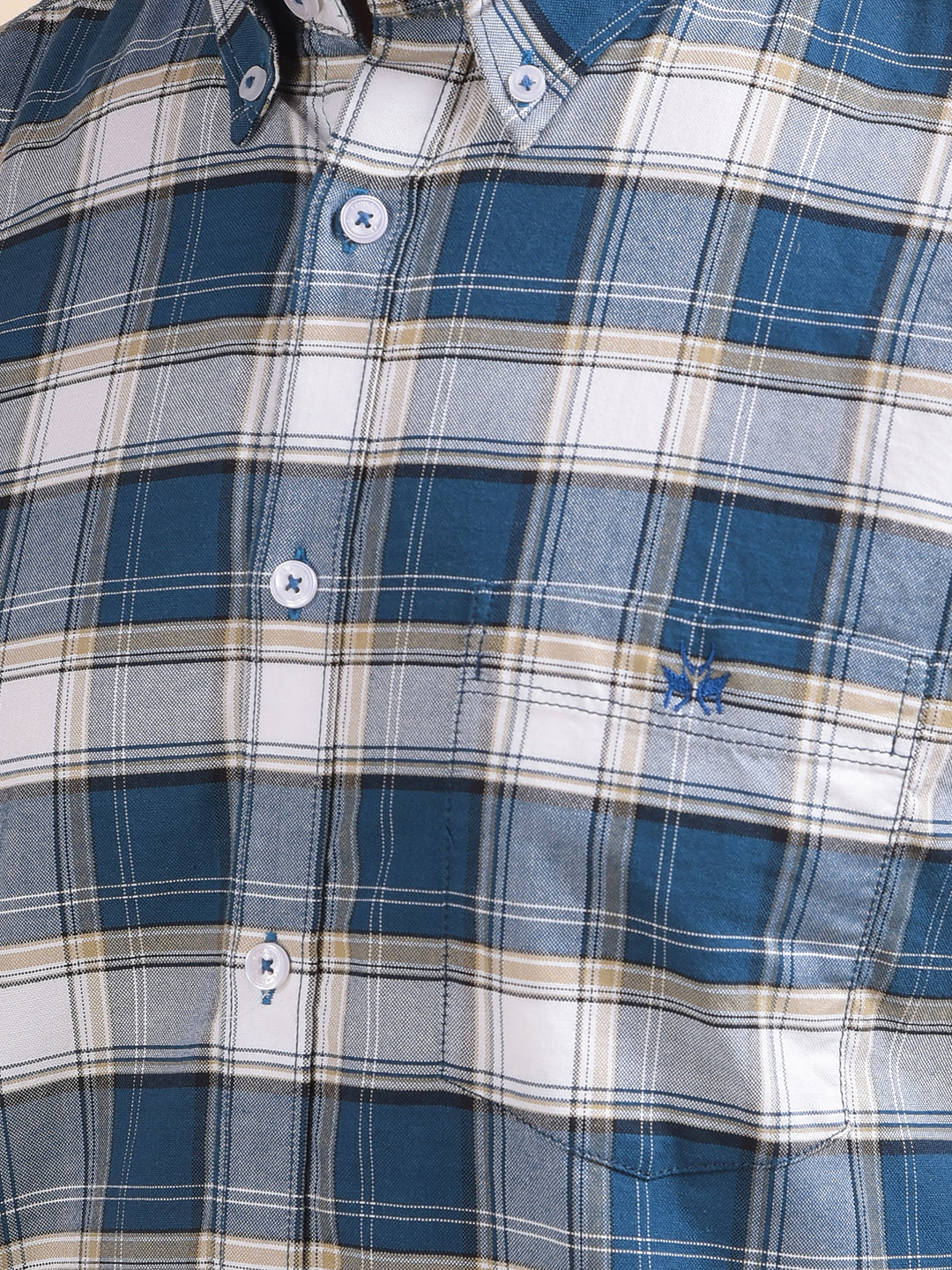 Green Checked Button-Down Collar 100% Cotton Shirt