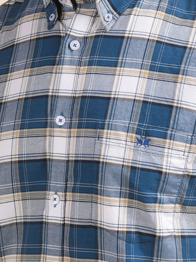 Green Checked Button-Down Collar 100% Cotton Shirt