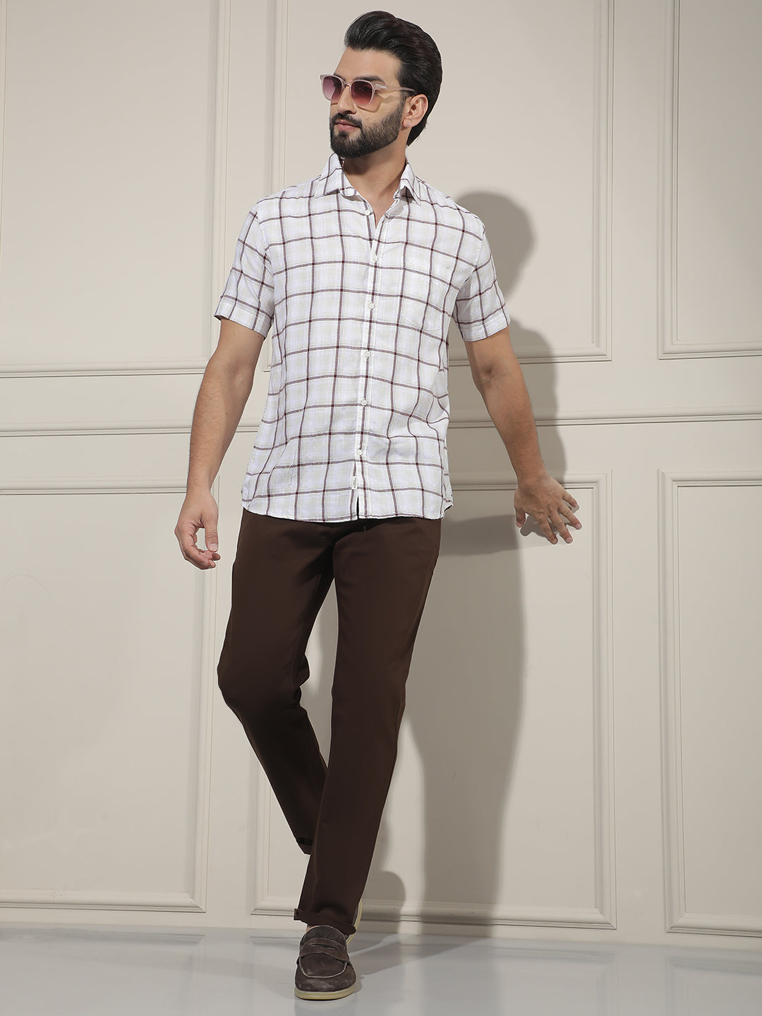 Purple Checked Linen Shirt