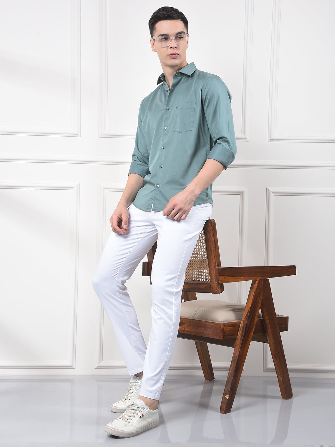 Olive Green Soft-Touch Blended Slim Casual Shirt