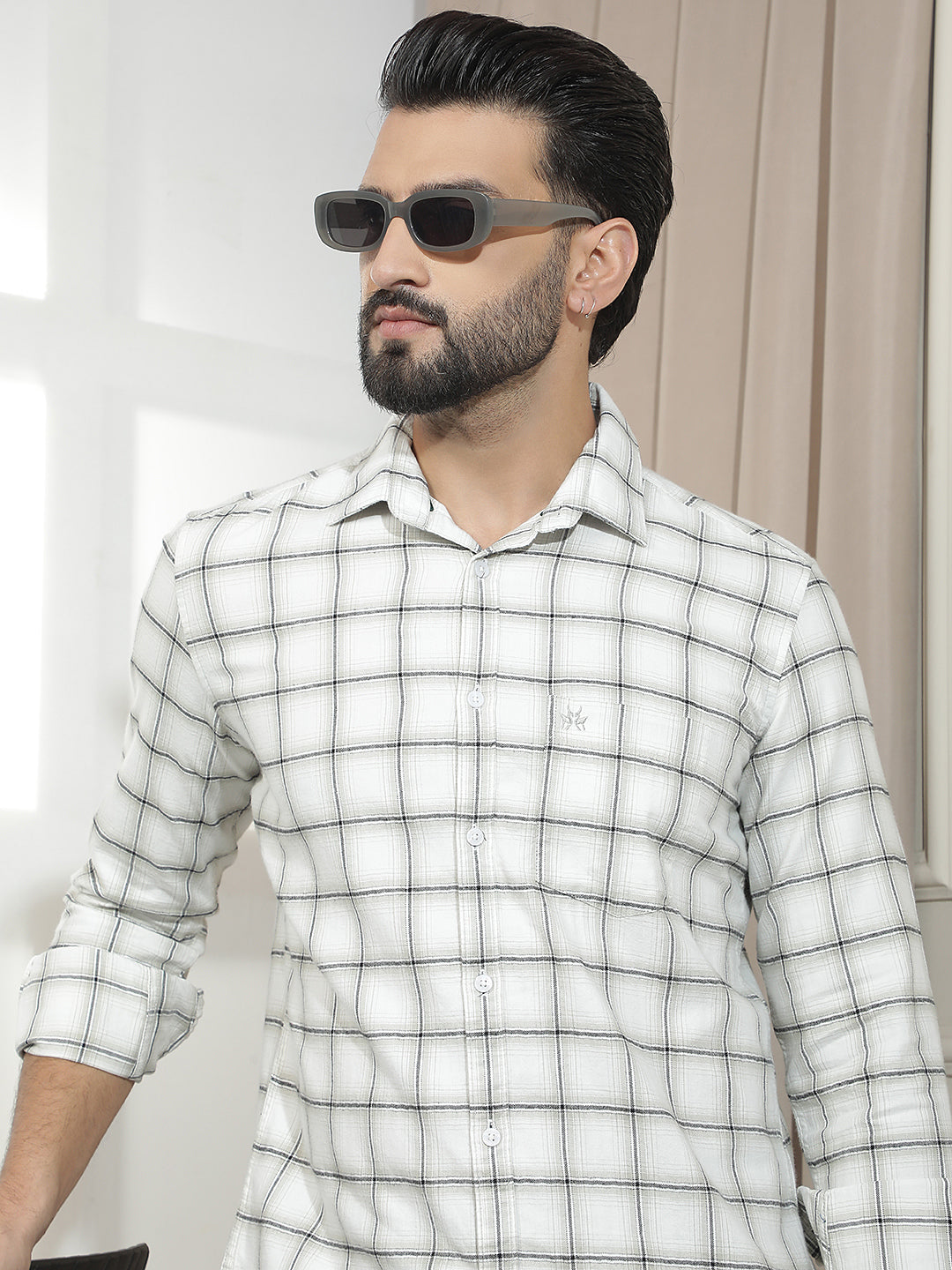 White 100% Cotton Checked Shirt
