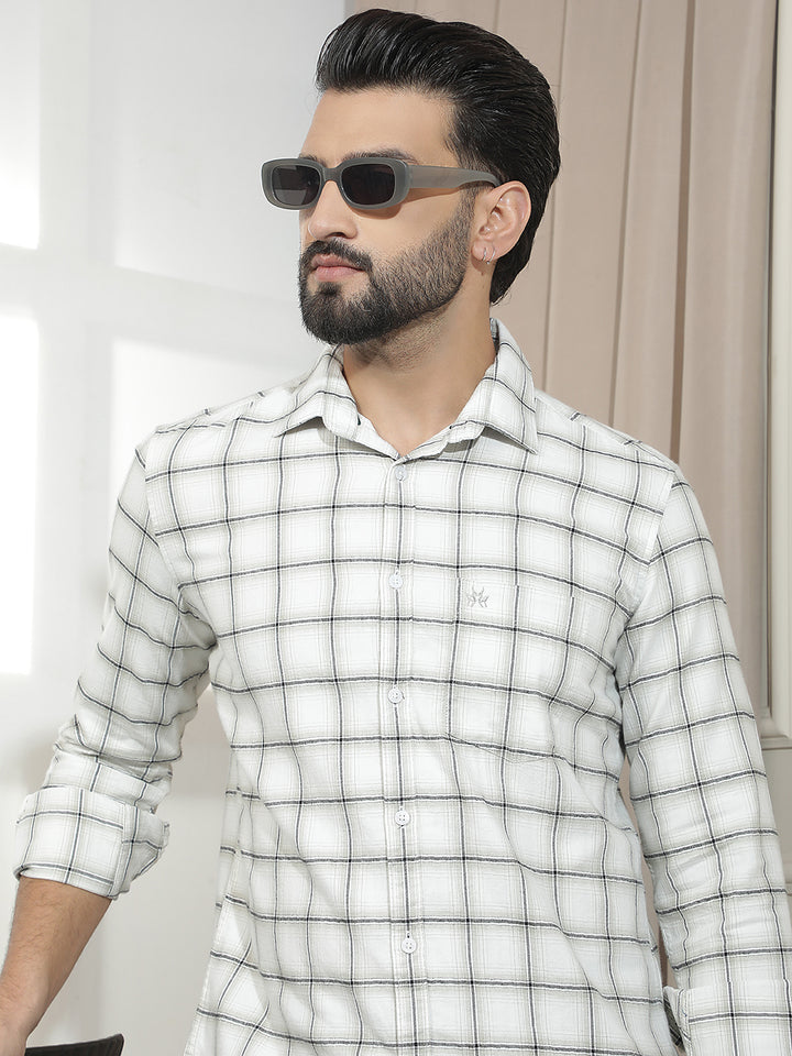 White 100% Cotton Checked Shirt
