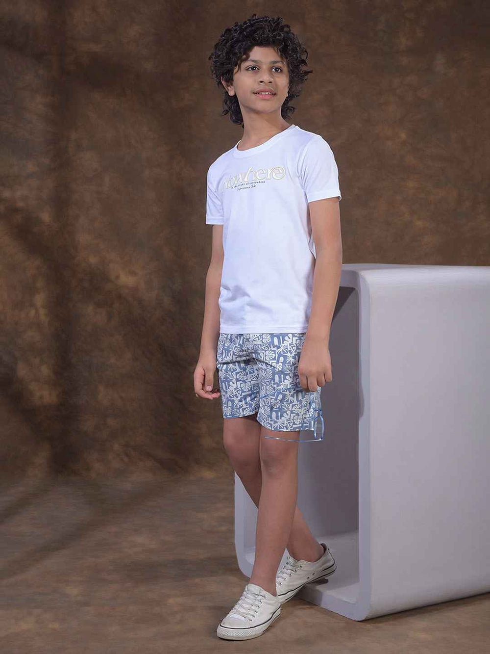 Blue Printed 100% Cotton Shorts