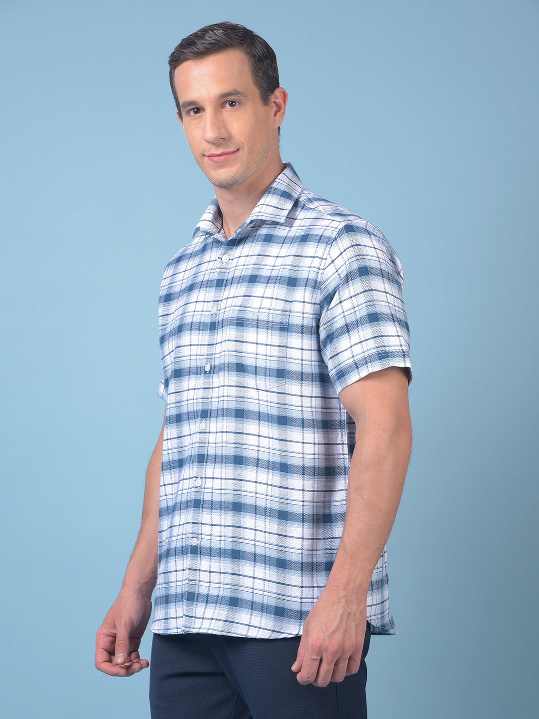 Blue Checked 100% Cotton Shirt
