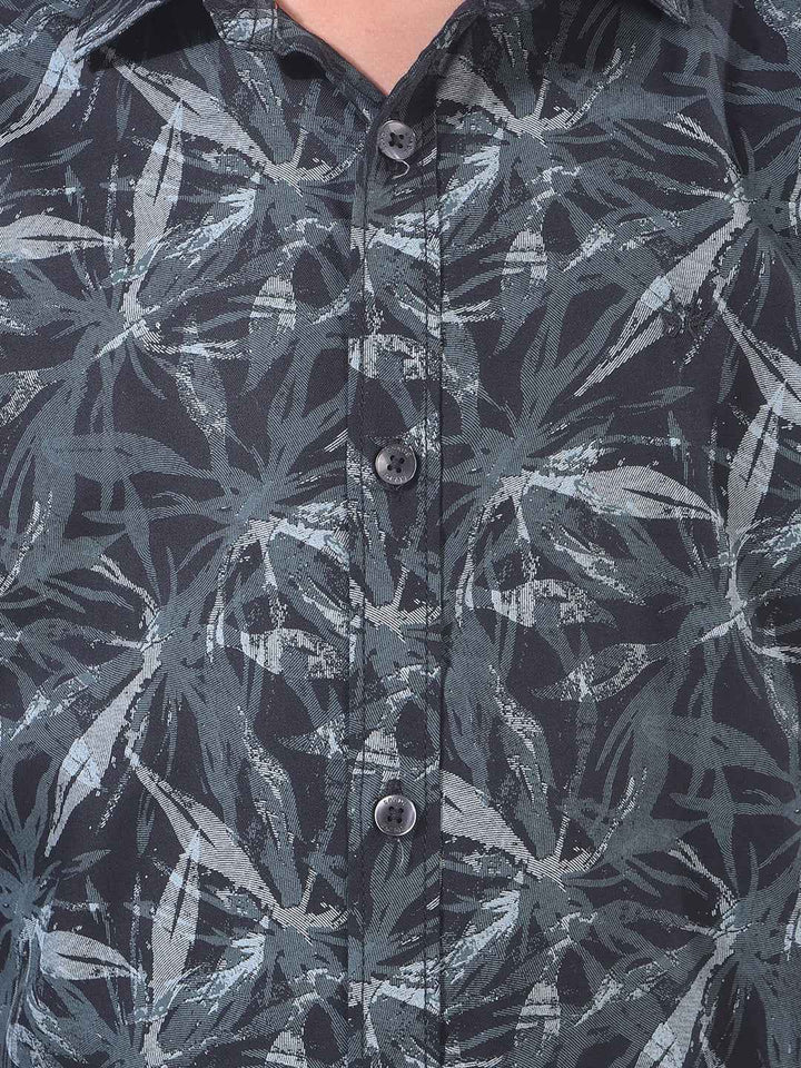 Black Floral Print Modal Shirt