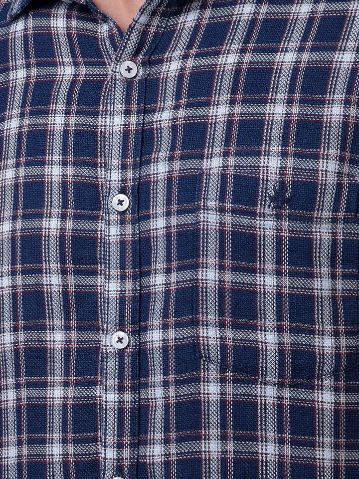 Navy Blue Checked 100% Cotton Shirt