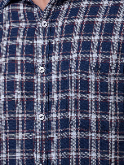 Navy Blue Checked 100% Cotton Shirt