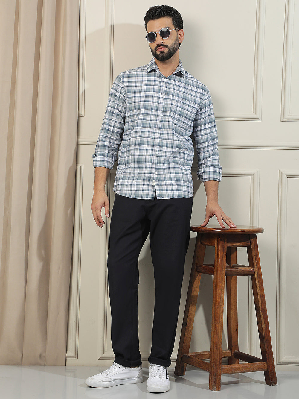 Grey Checked 100% Cotton Shirt