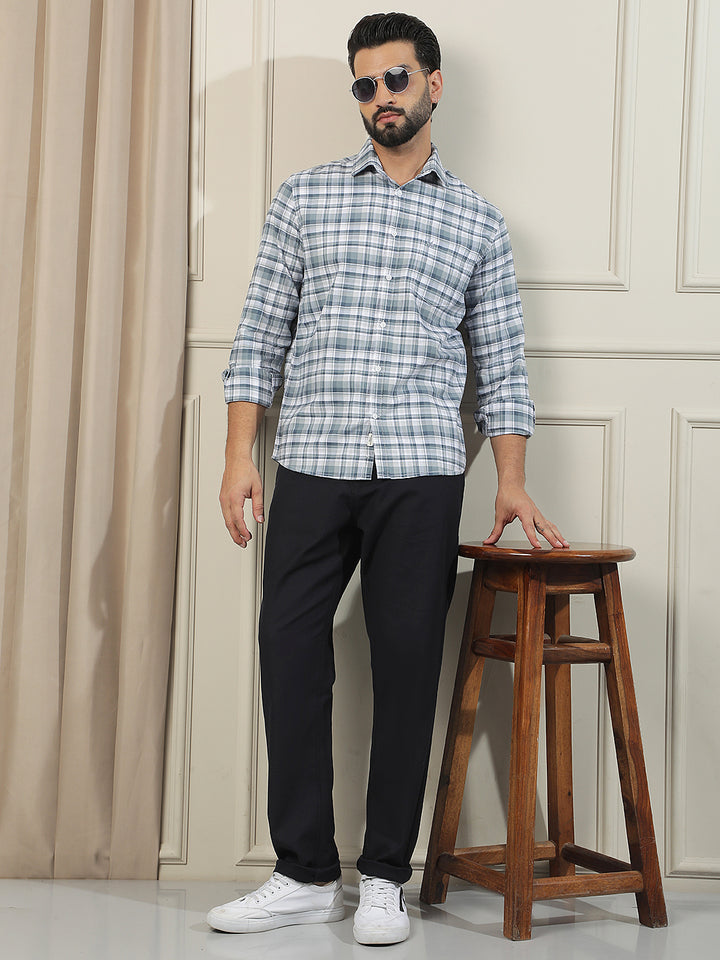 Grey Checked 100% Cotton Shirt