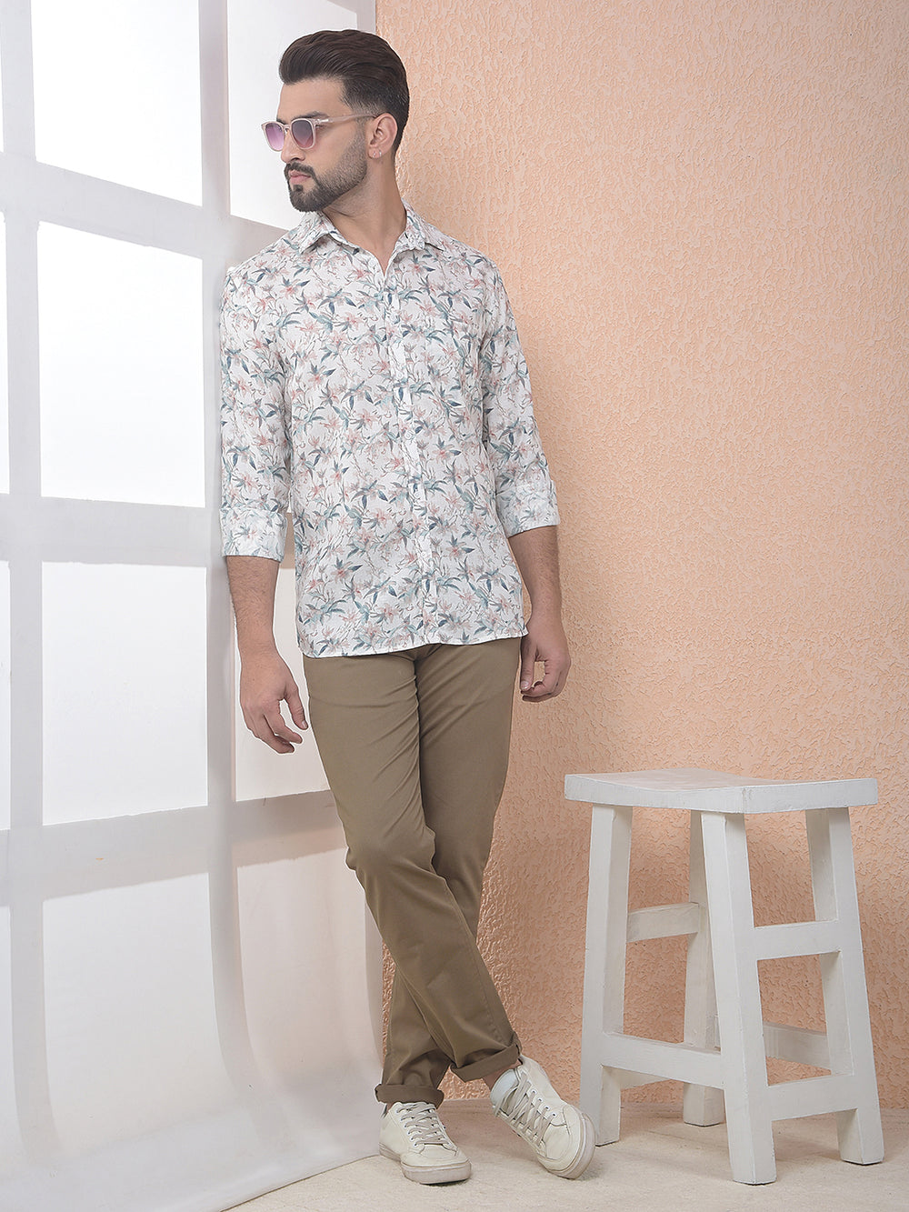 Multi-Color Floral Print Linen Shirt