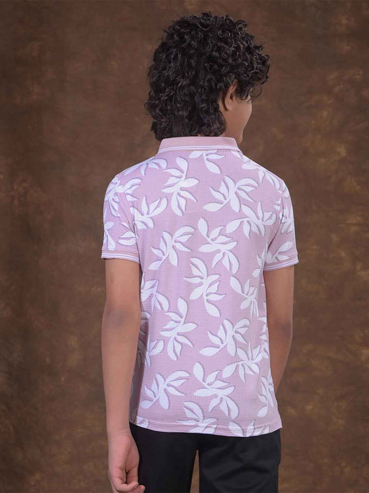 Purple Floral Print Polo Neck T-Shirt
