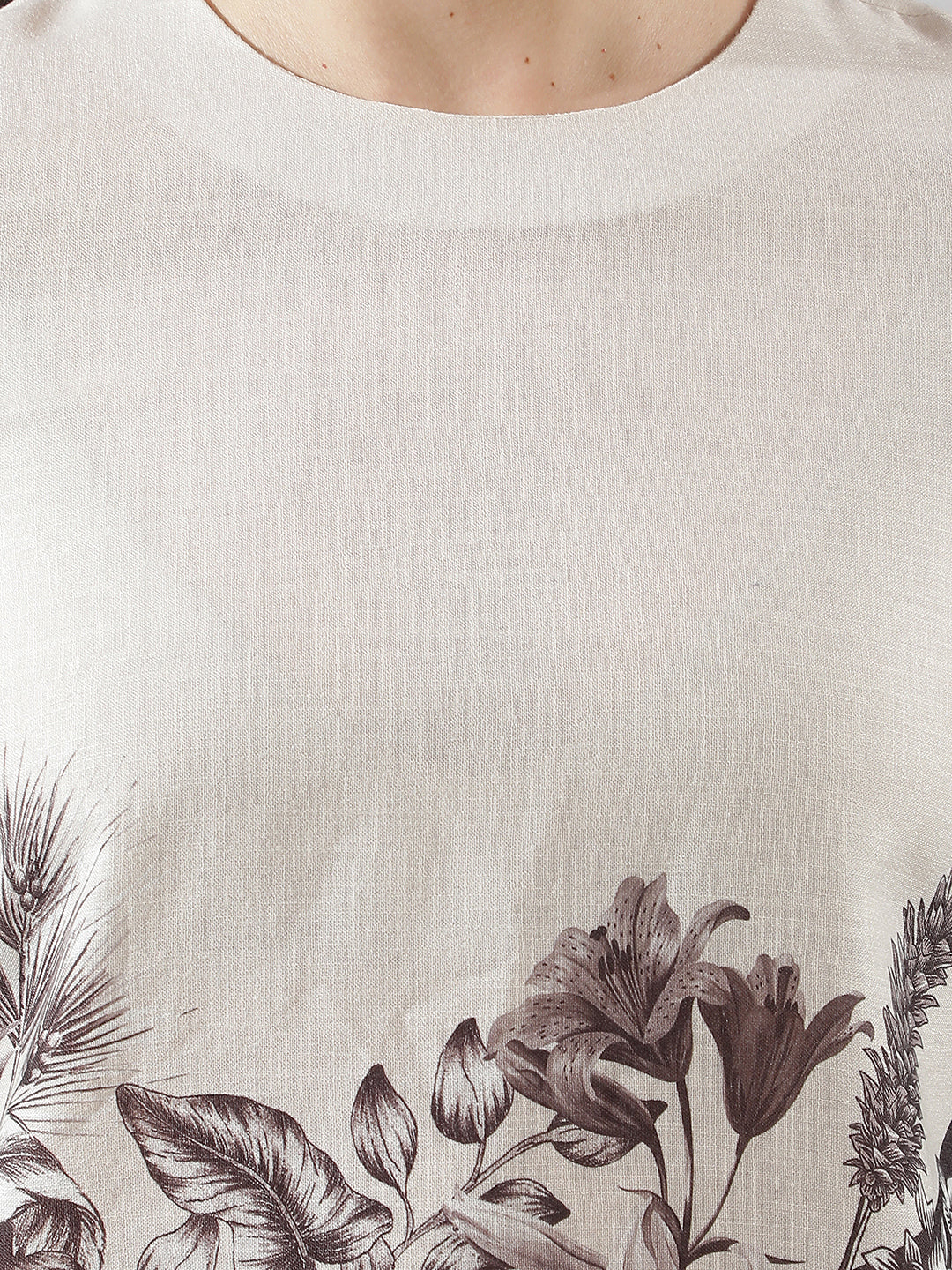 Off White Floral Print Longline Top