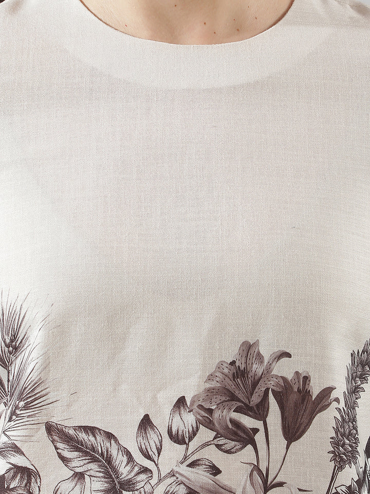 Off White Floral Print Longline Top