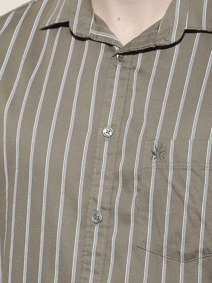 Olive Vertical Stripes Shirt