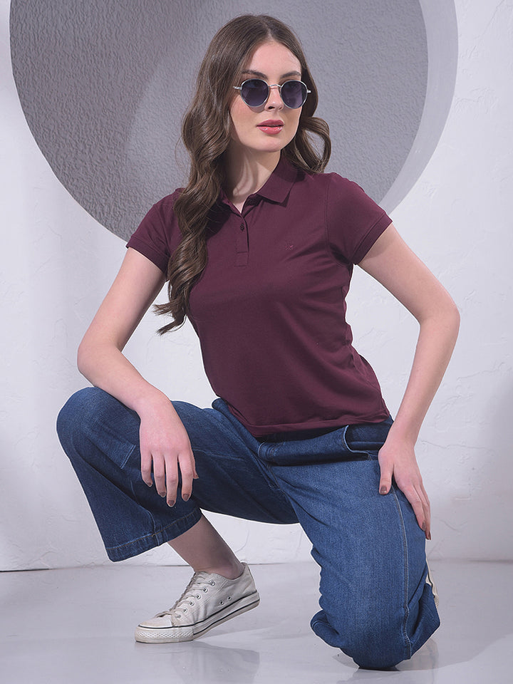 Wine Polo Neck T-Shirt