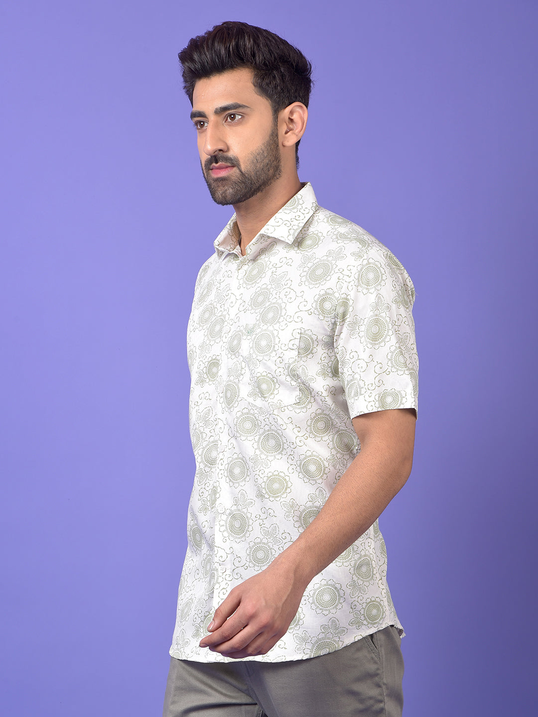 White Floral Print Shirt