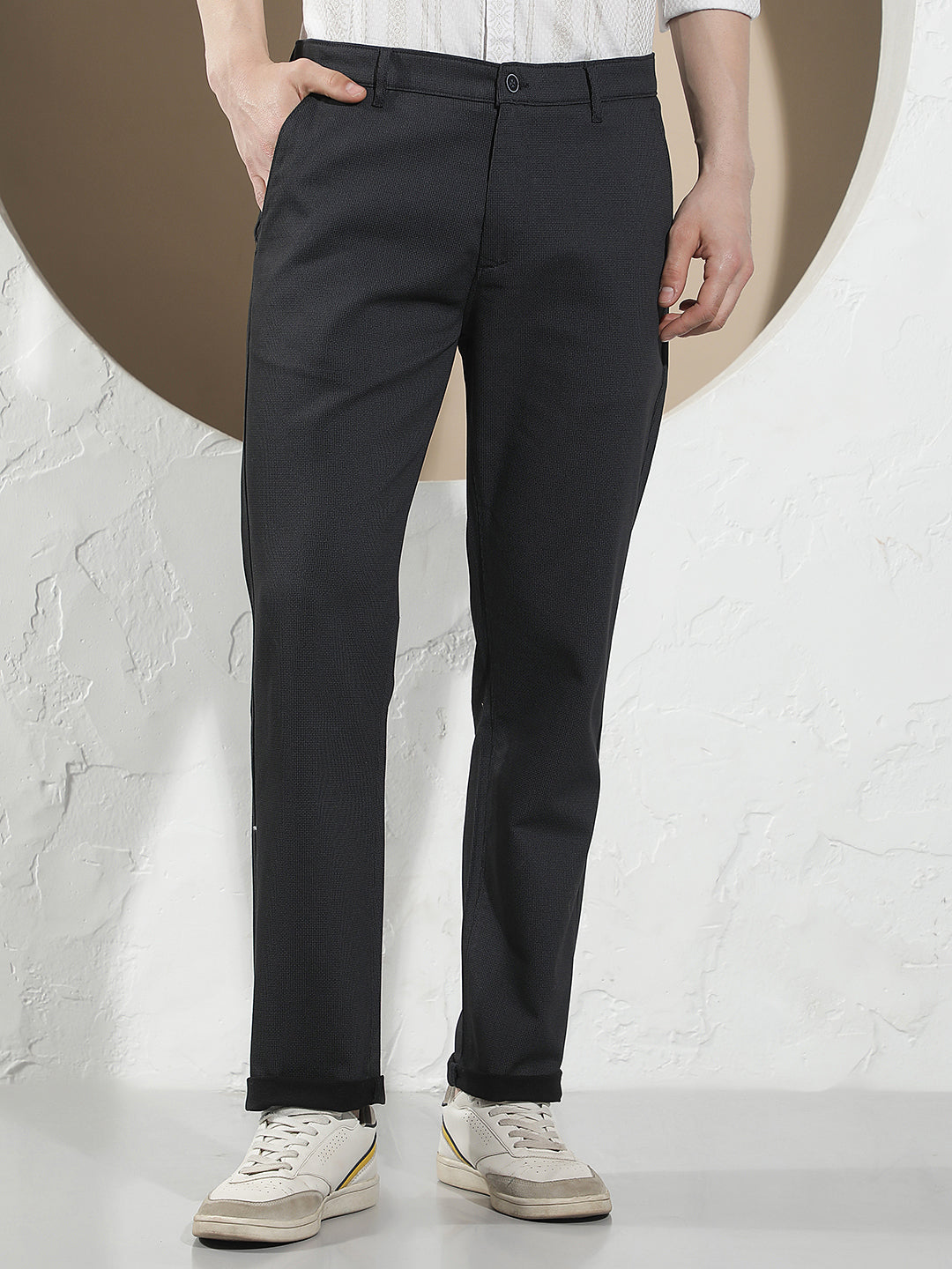 Black Printed Straight Trousers