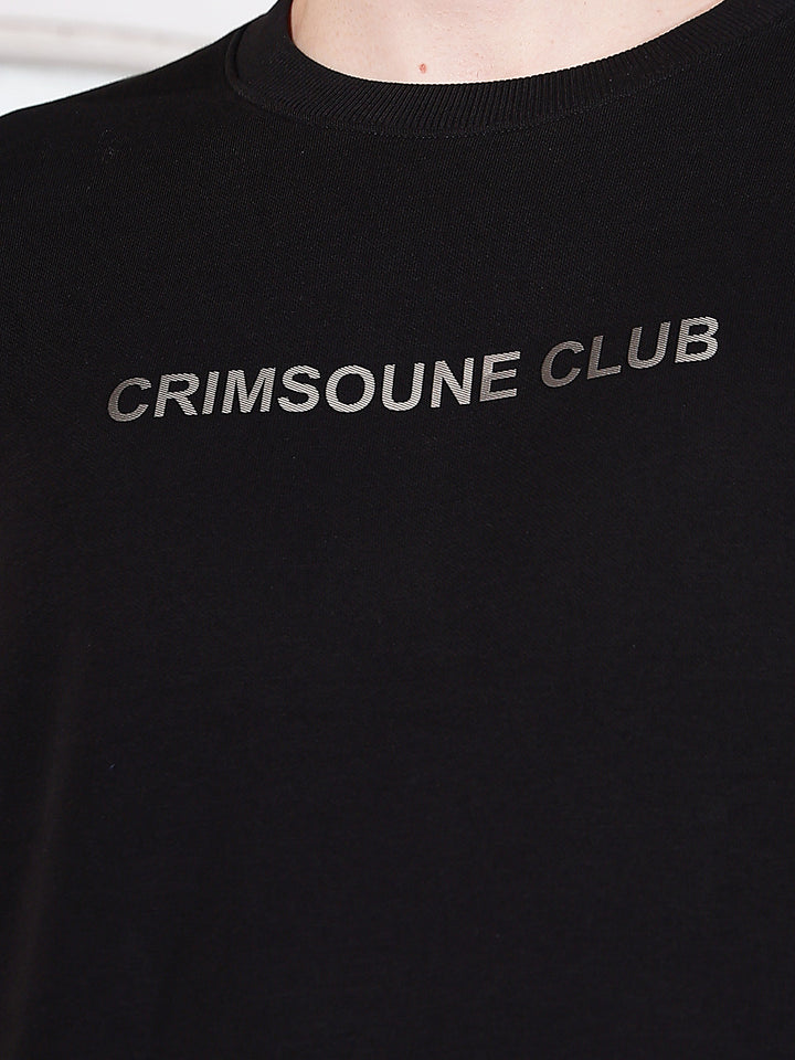Black Typographic Print Round Neck Sweatshirt