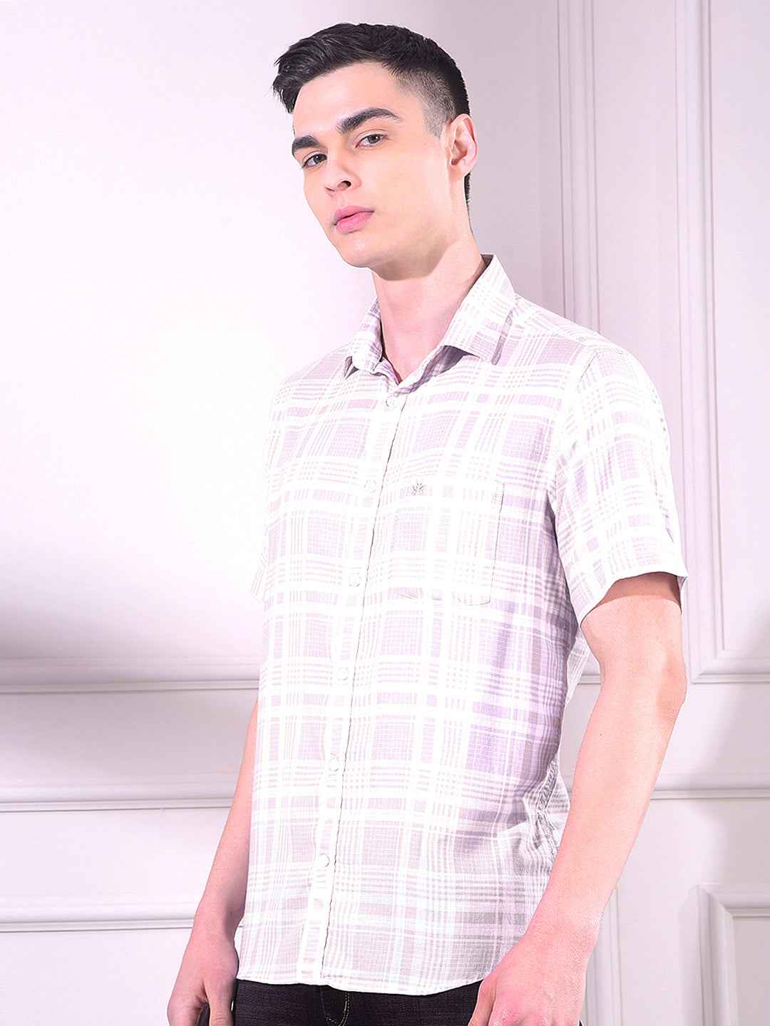 Beige 100% Cotton Checked Shirt