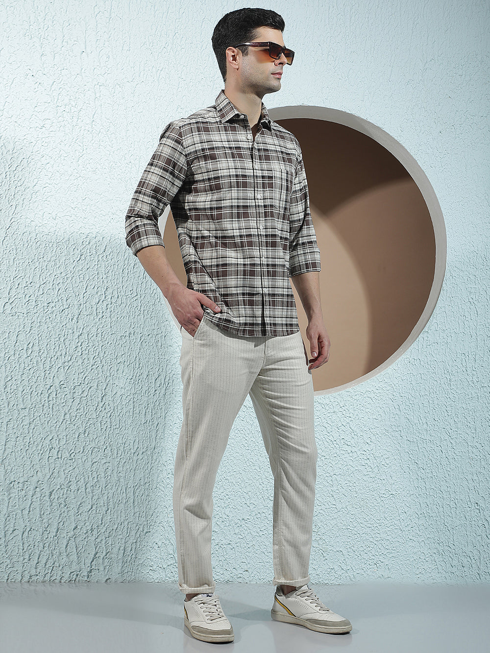 Brown 100% Cotton Checked Shirt