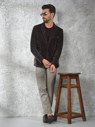 Wine Notched Lapel Knitted Single-Breasted Blazer