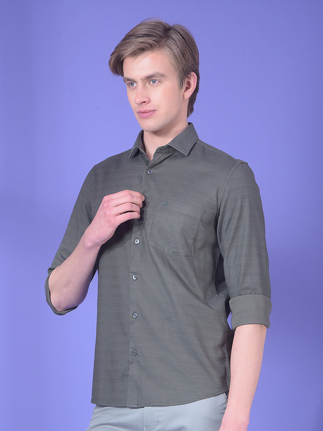 Quest Moss Olive Textured Shirt