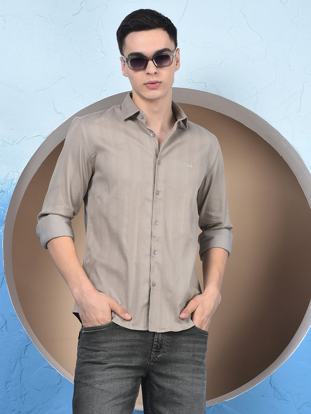 Beige Vertical Stripes Shirt