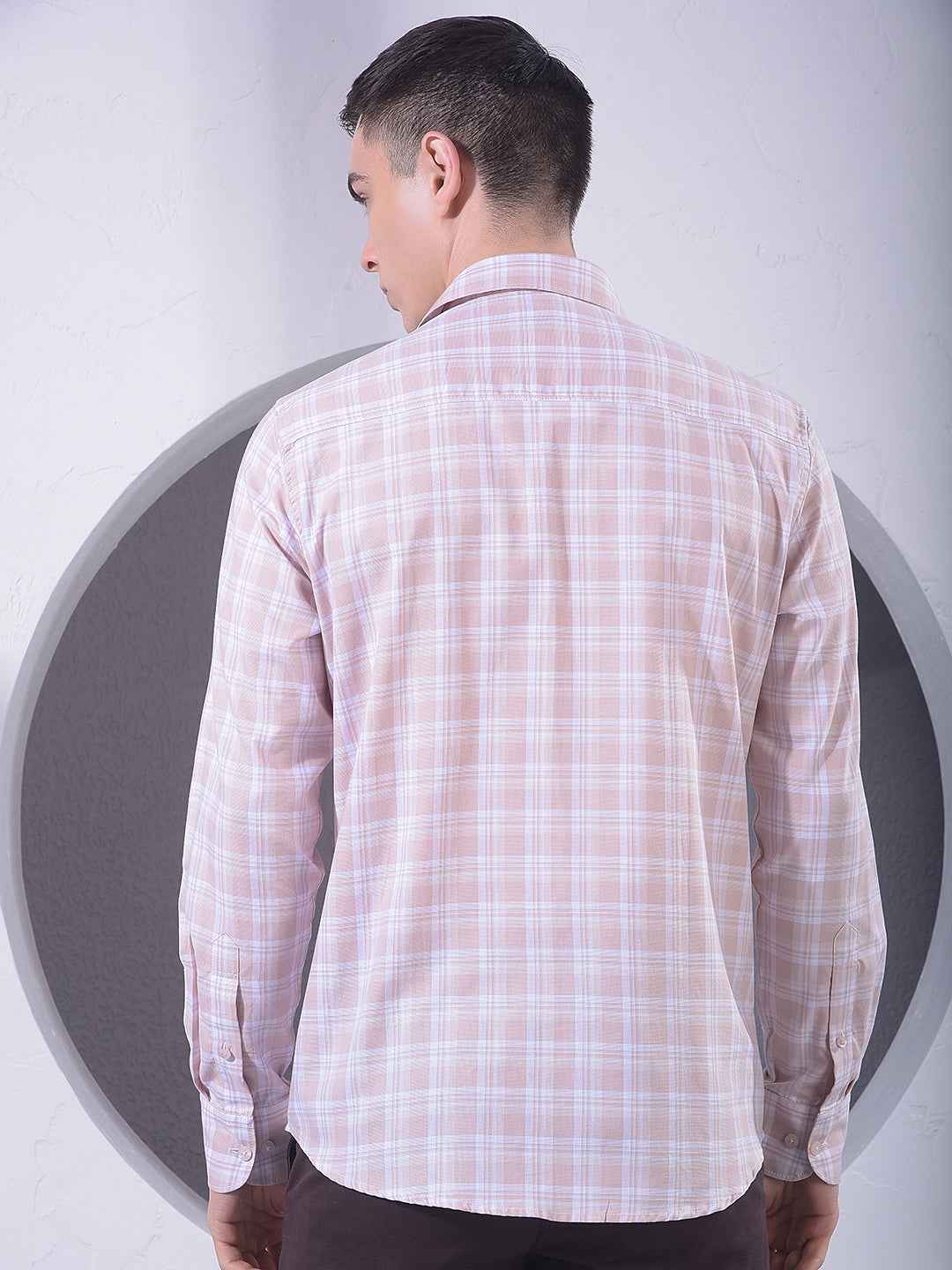 Peach Checked 100% Cotton Shirt