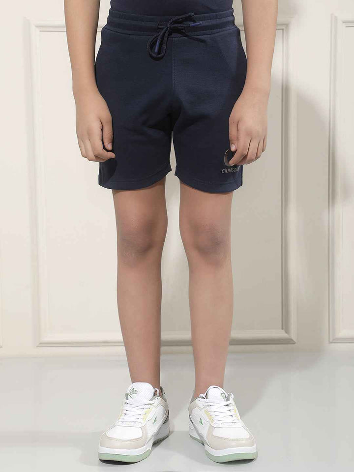 Navy Blue Typographic Print Shorts