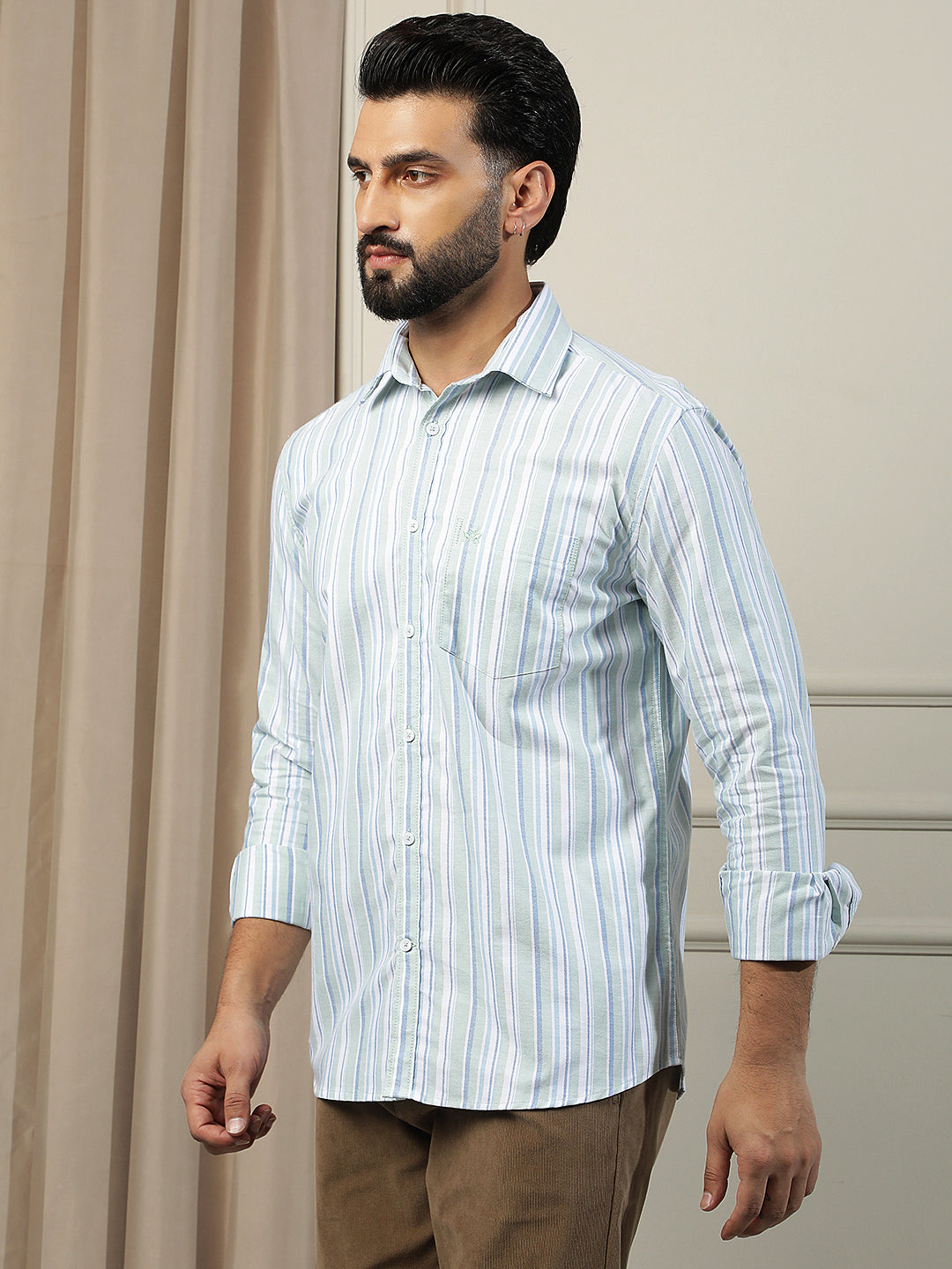 Green Vertical Stripes 100% Cotton Shirt