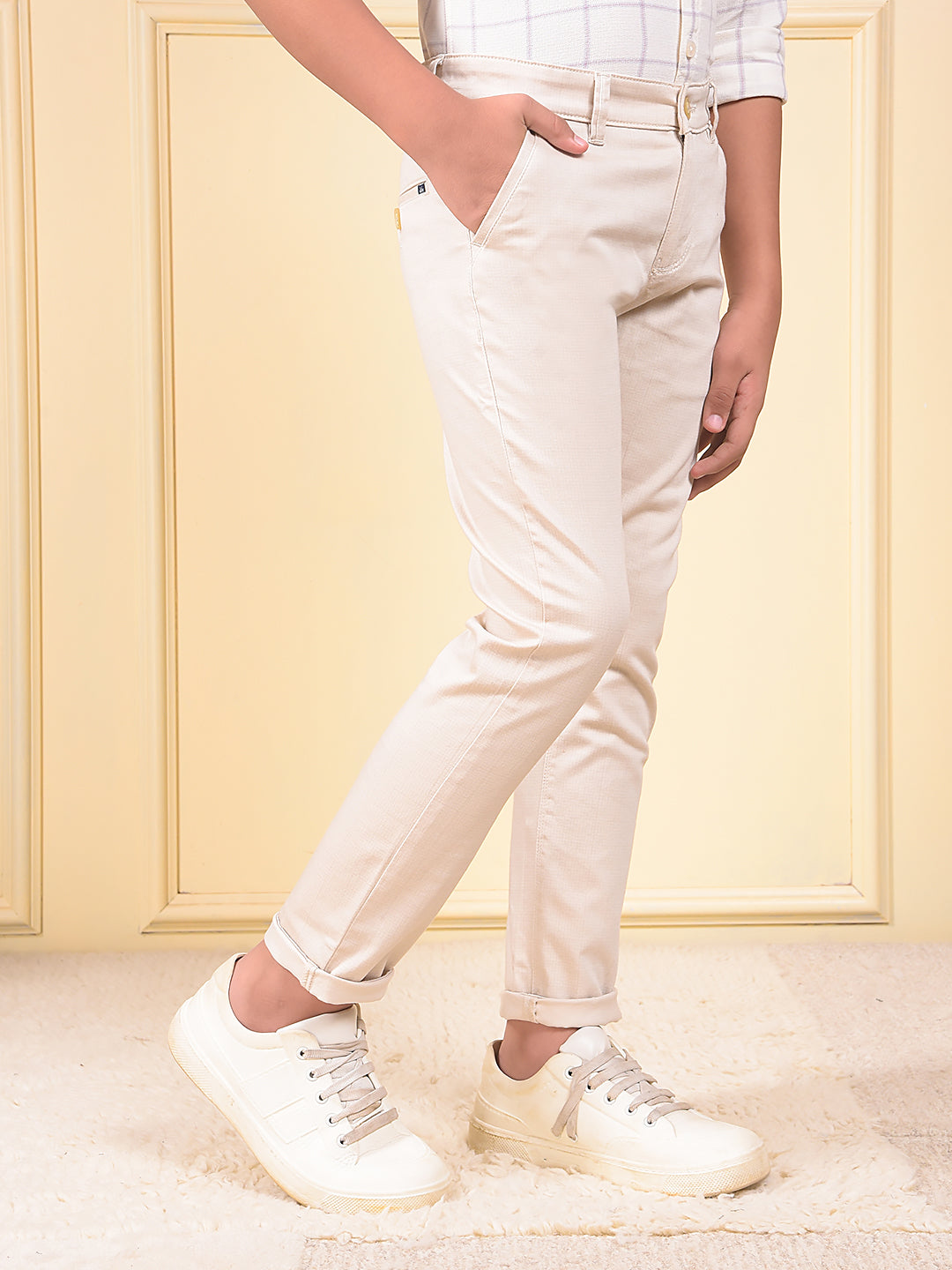 Beige Printed Trousers
