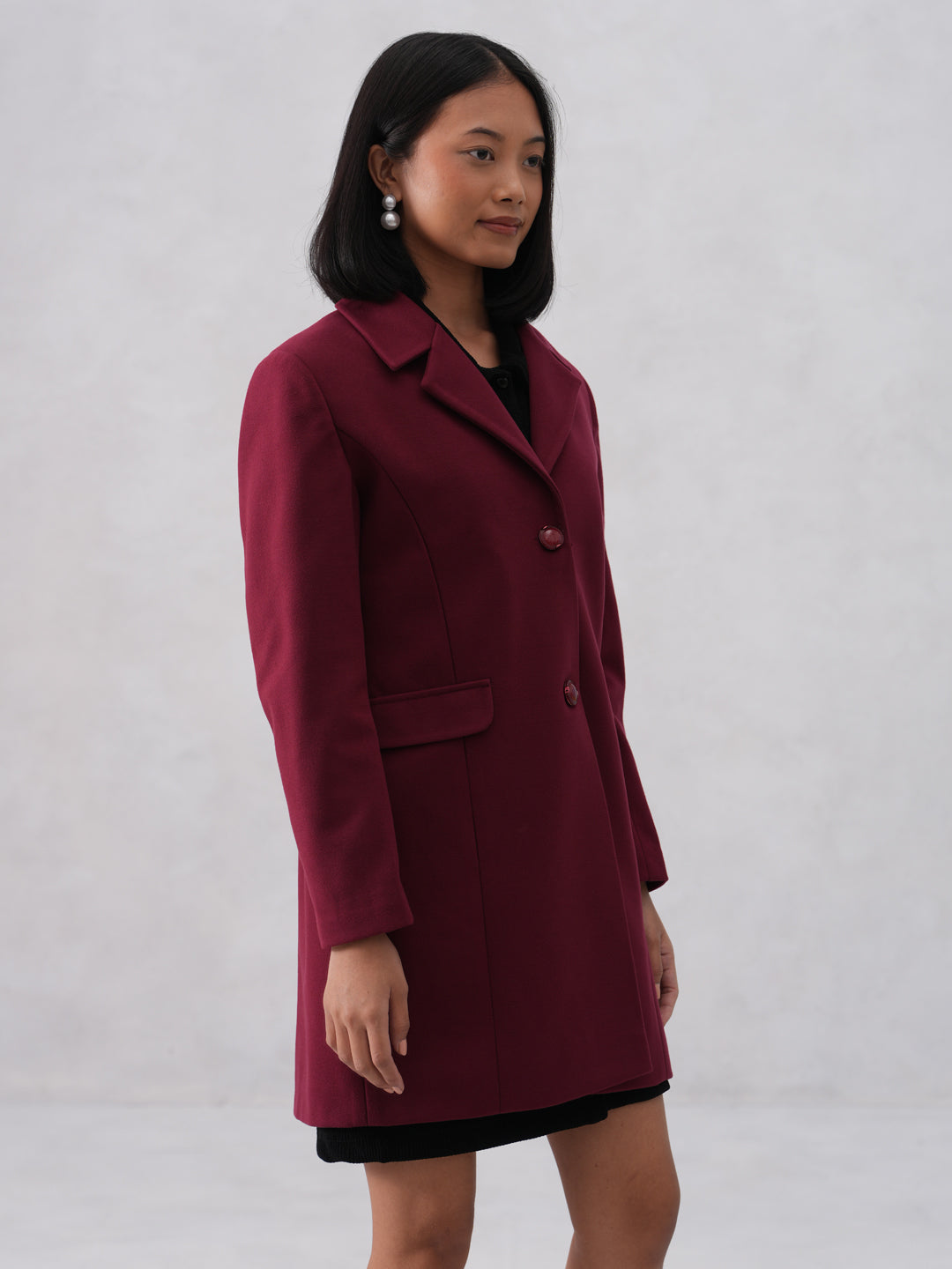 Maroon Notched-Lapel Over-Coat
