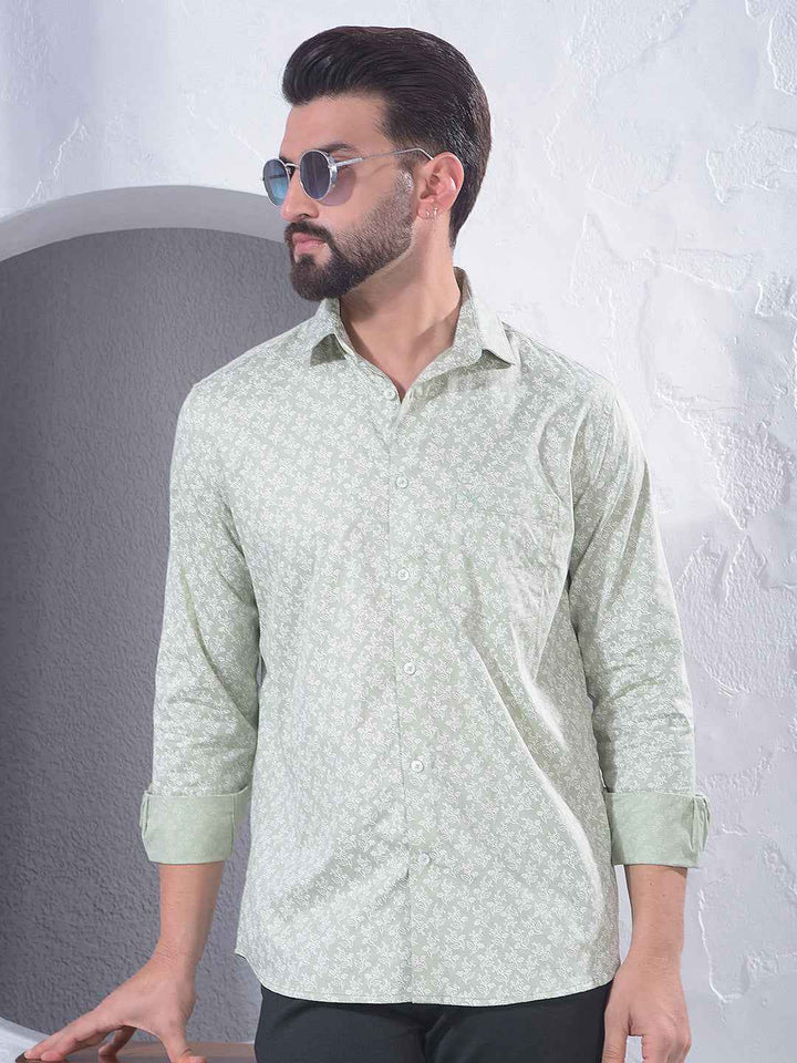 Green Floral Print 100% Cotton Shirt