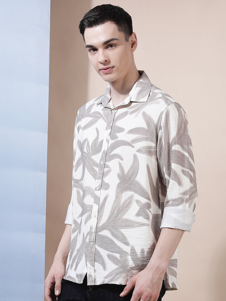 Beige Botanical Print Shirt