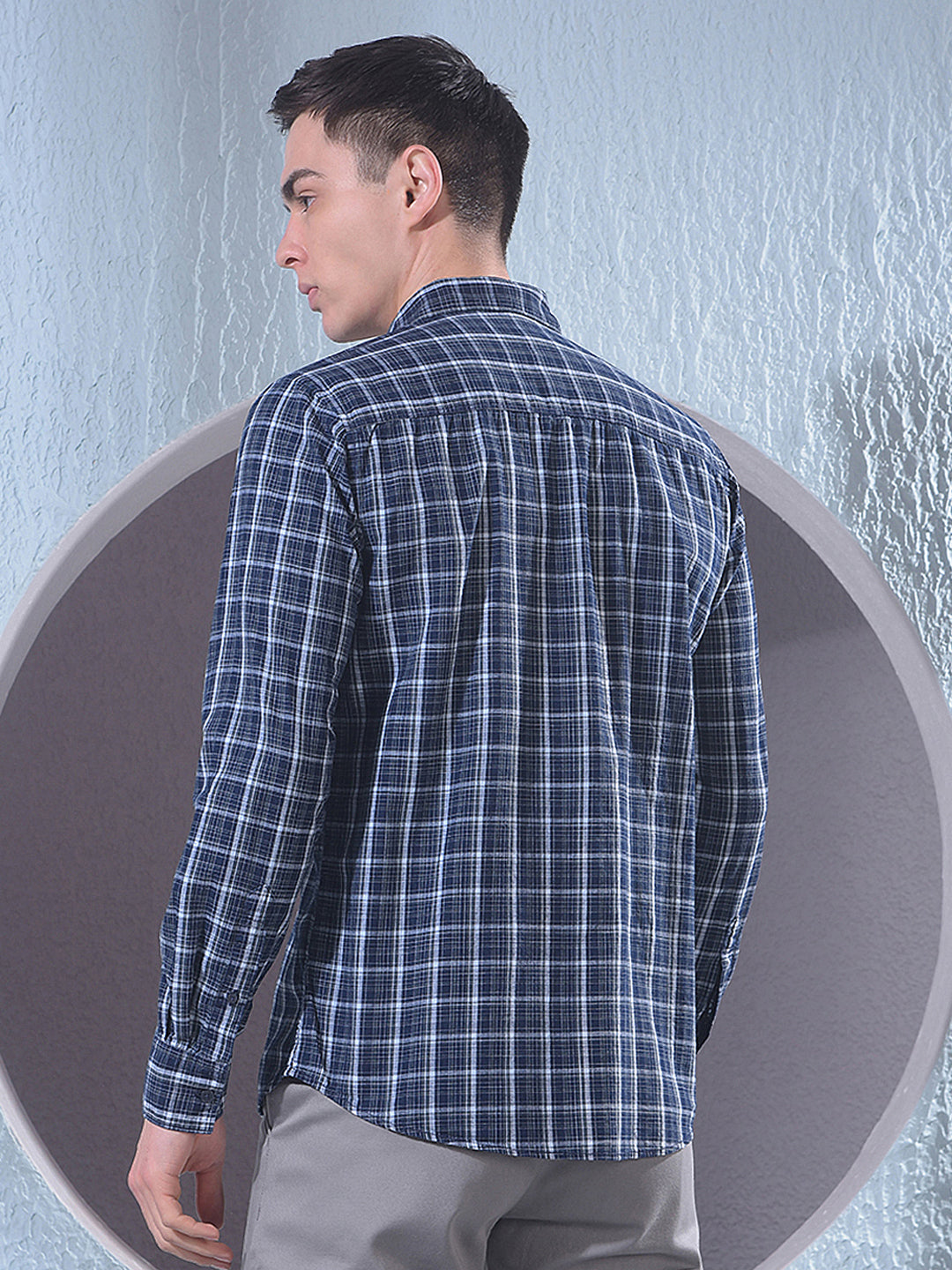 Navy Blue Checked 100% Cotton Shirt