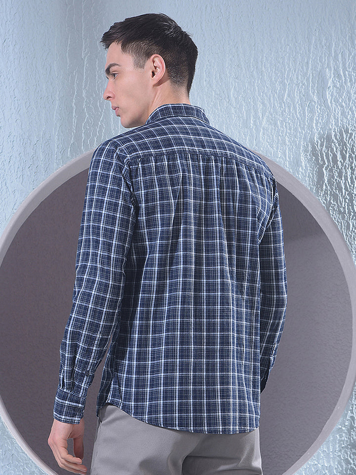 Navy Blue Checked 100% Cotton Shirt