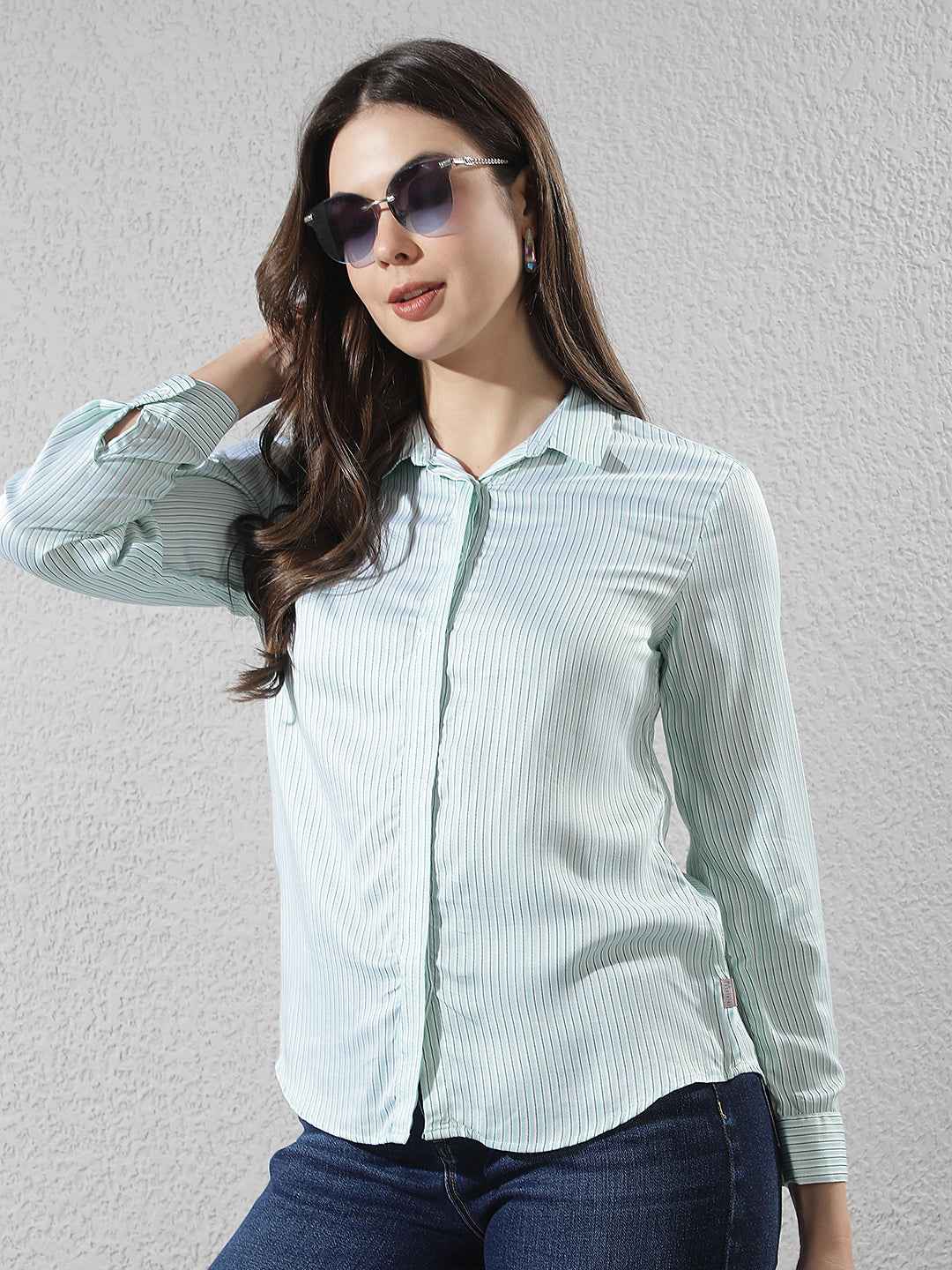 Green Vertical Striped Modal Shirt