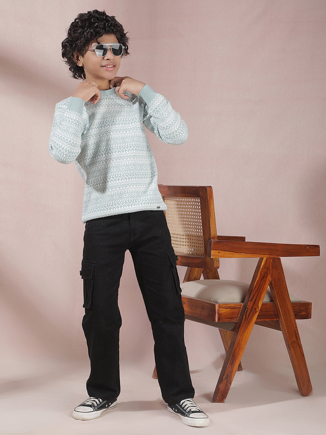 Modern Mist Blue Printed Sweater