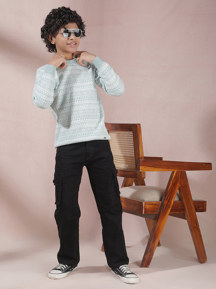 Modern Mist Blue Printed Sweater