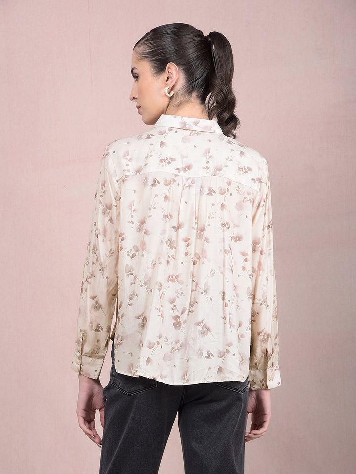 Beige Floral Print Shirt-Women Shirts-Crimsoune Club