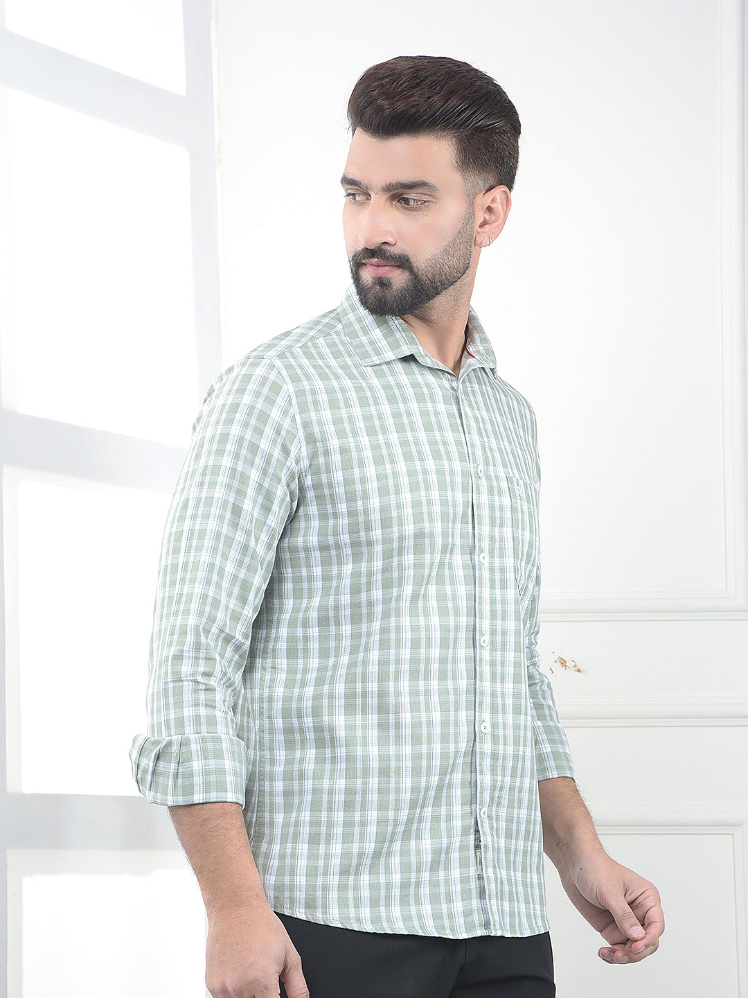 Olive Checked 100% Cotton Shirt