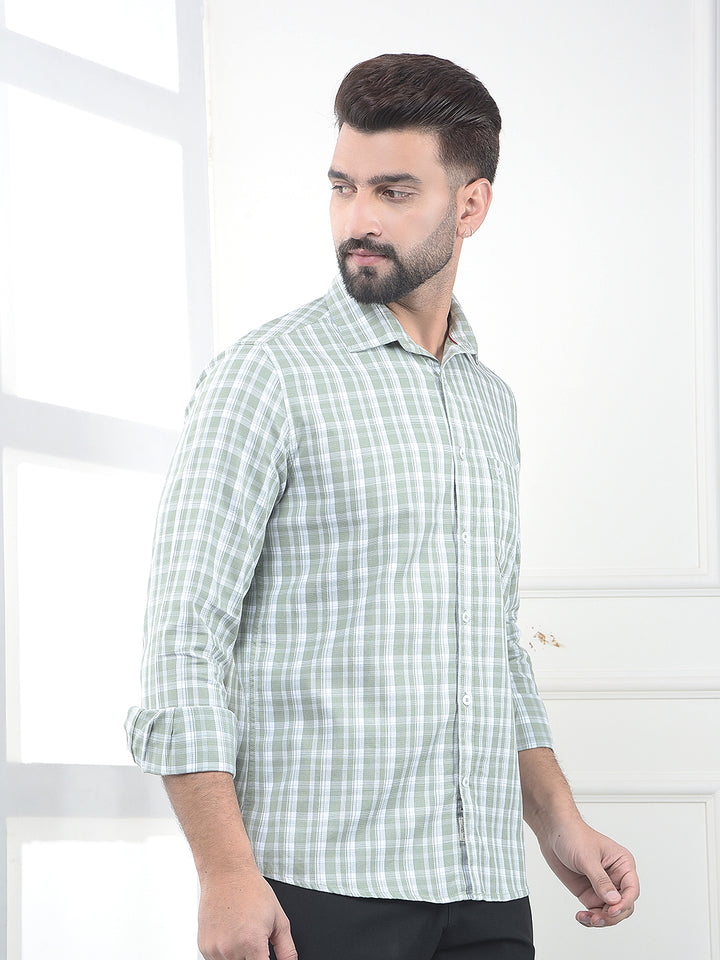 Olive Checked 100% Cotton Shirt