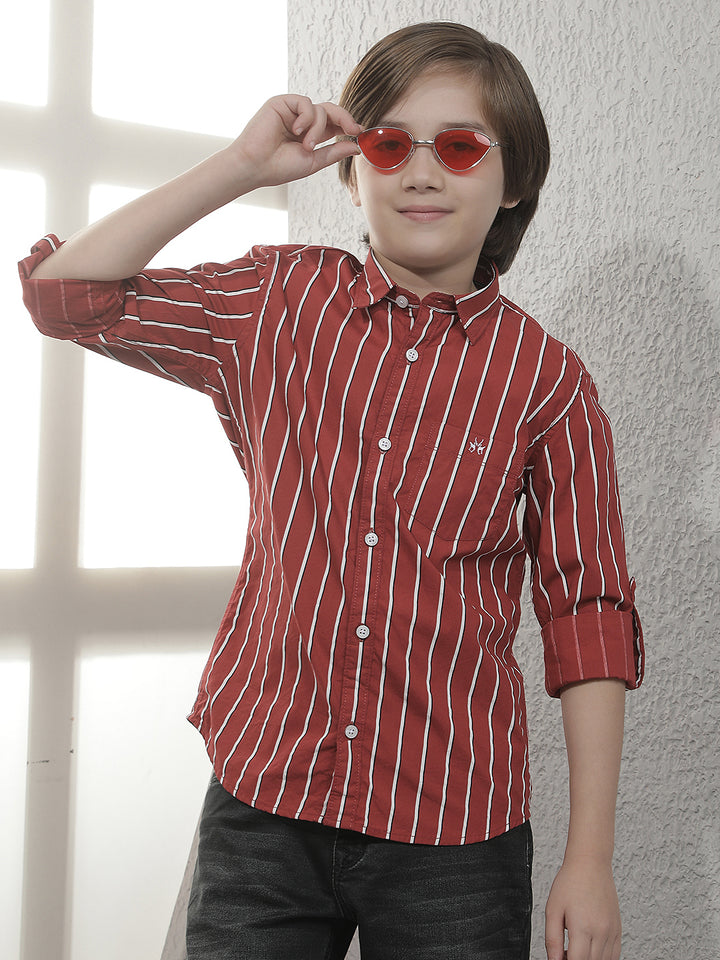 Red Vertical Stripes 100% Cotton Shirt