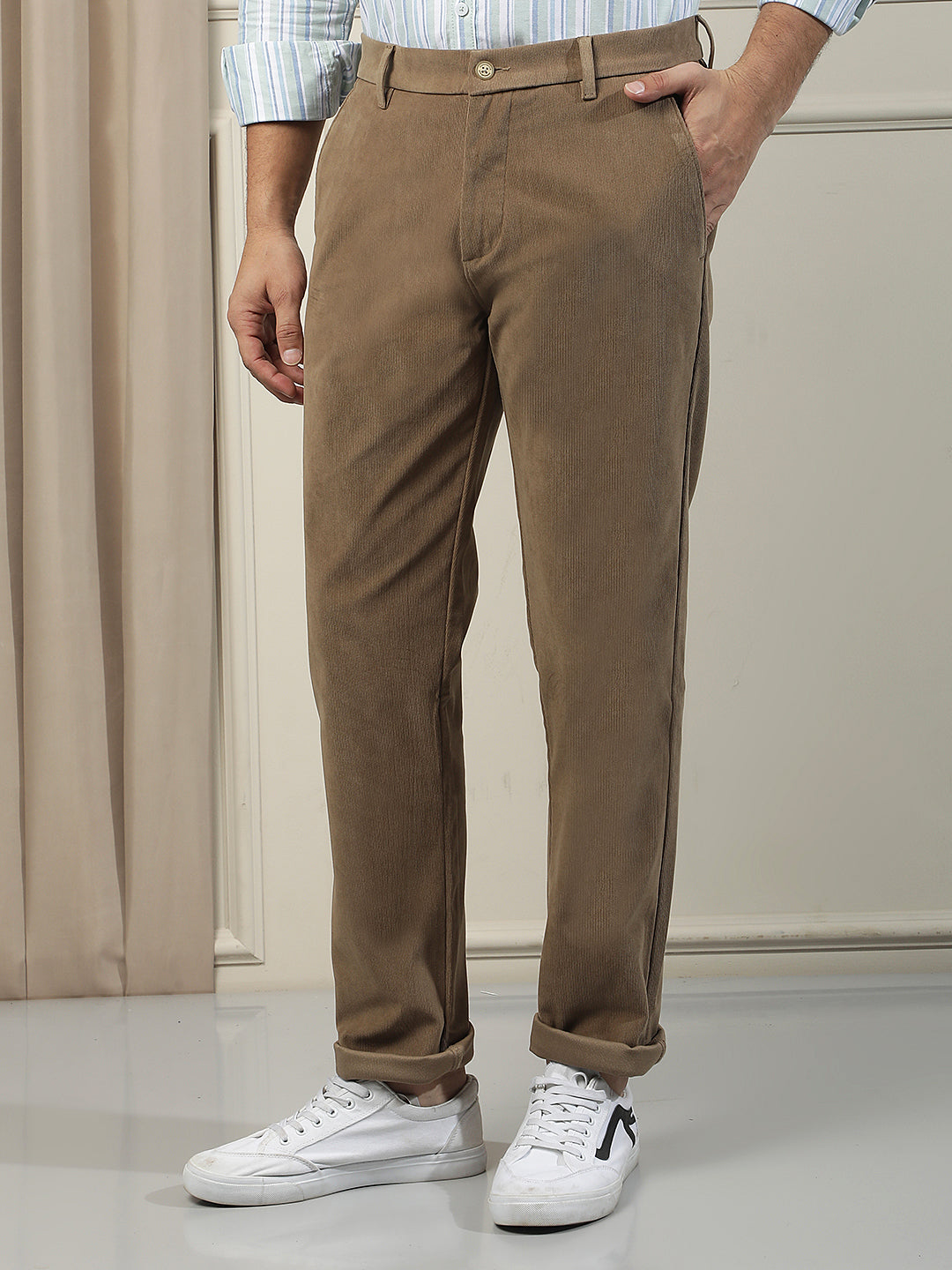 Sleek Terracotta Brown Corduroy Trousers