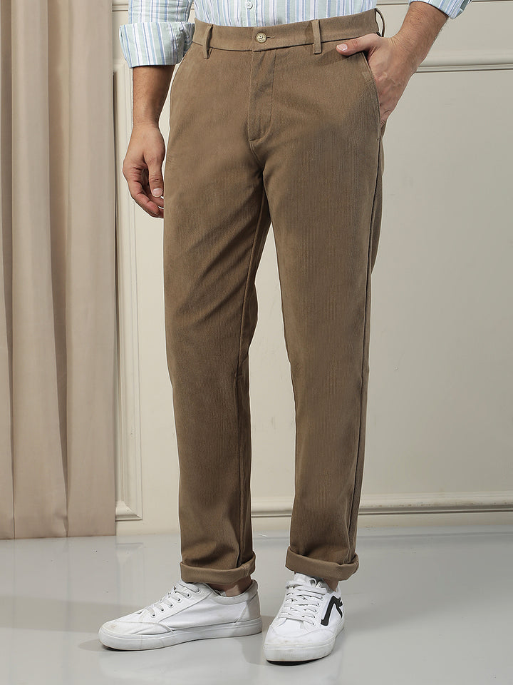 Sleek Terracotta Brown Corduroy Trousers