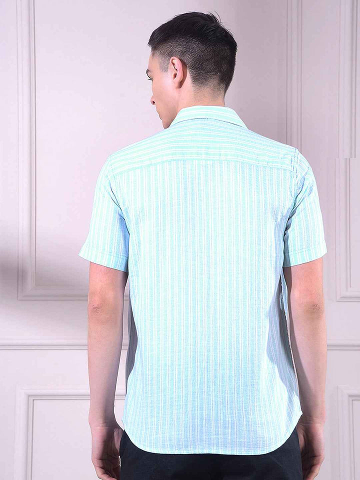 Green 100% Cotton Vertical Stripes Shirt